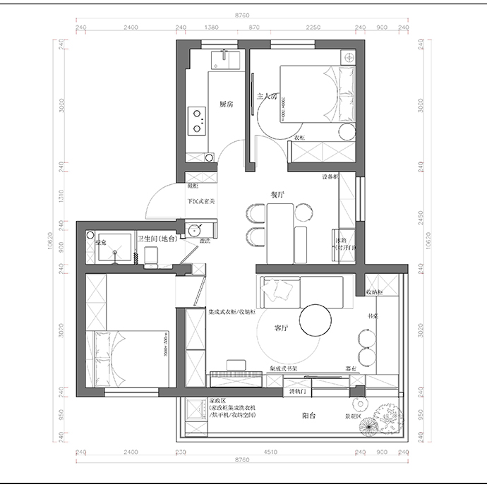 成都全包裝修公司非梵家裝飾人民中路10號院70m2原宿風老房改造裝修效果圖--平面圖